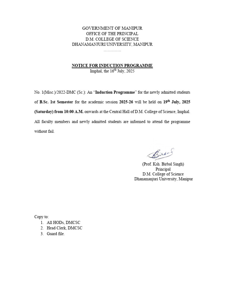 Induction Programme for B.Sc. Students | PDF