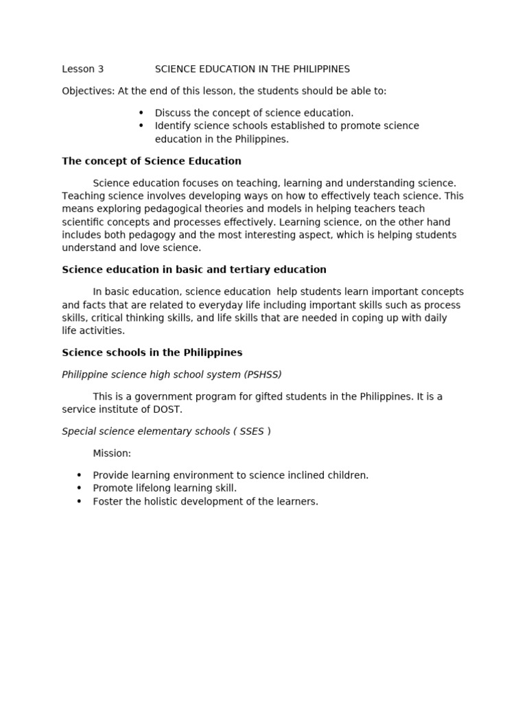 Science Education in the Philippines | PDF