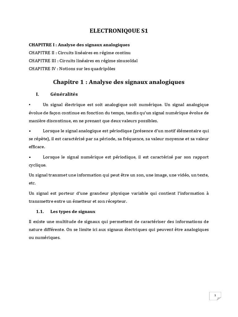 Analyse des signaux analogiques en électronique | PDF | Fréquence ...