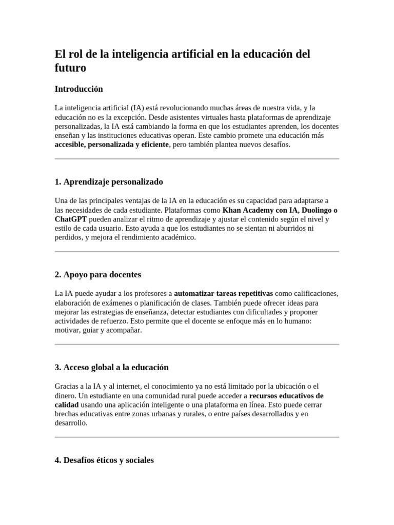 IA y su impacto en la educación futura | PDF | Inteligencia artificial ...