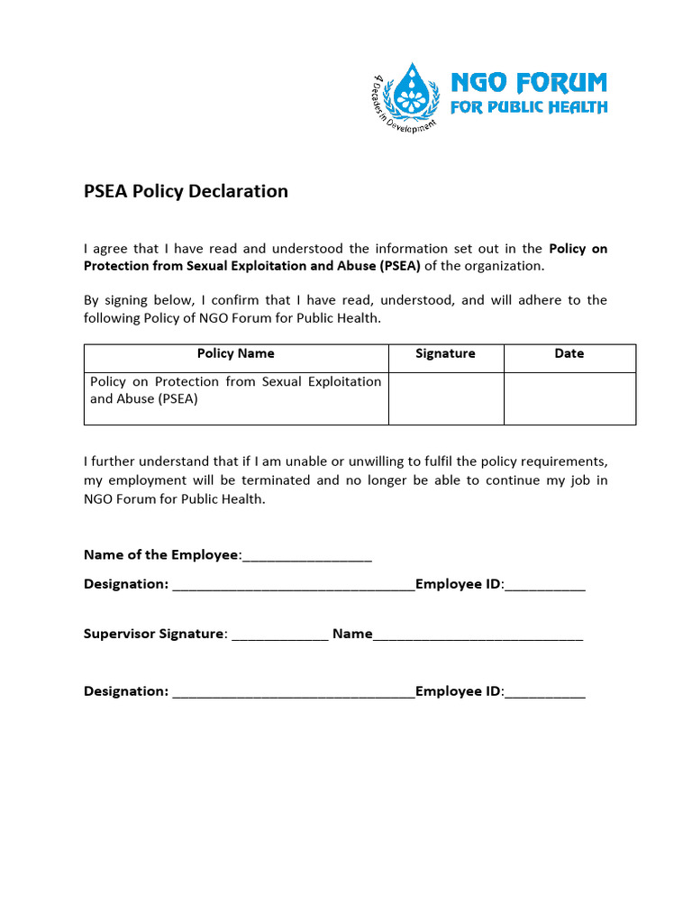 3. PSEA Policy Declaration Form | PDF