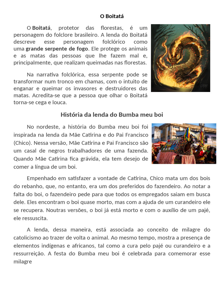 A Lenda do Boitatá e suas Origens | PDF