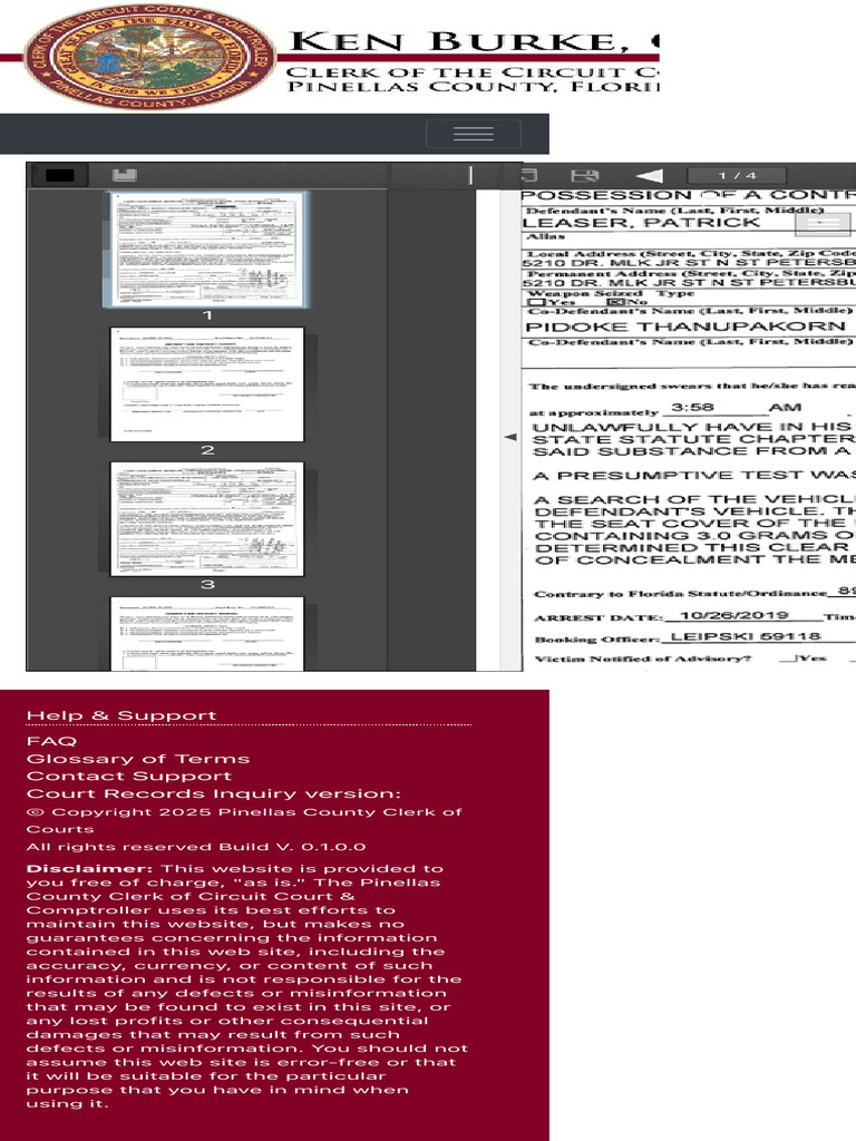 Pinellas County Clerk of Courts Records Inquiry | PDF