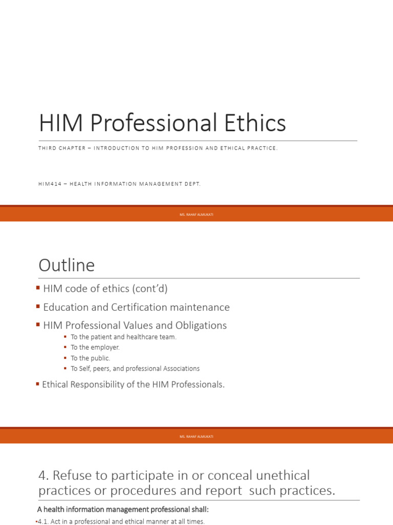 HIM Professional Ethics Overview | PDF | Electronic Health Record