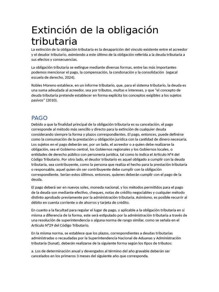 Extinción de la Obligación Tributaria | PDF | Pagos | Estatuto de ...