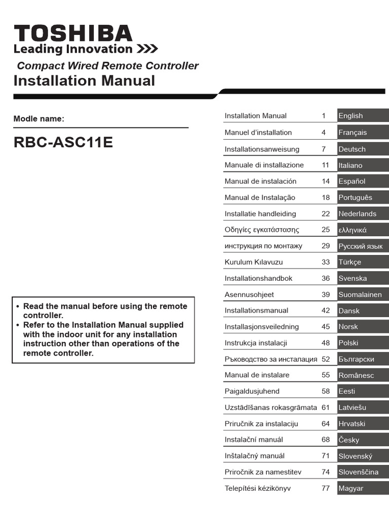 Manual de Instalación Control Remoto RBC-ASC11E | PDF | Control remoto ...