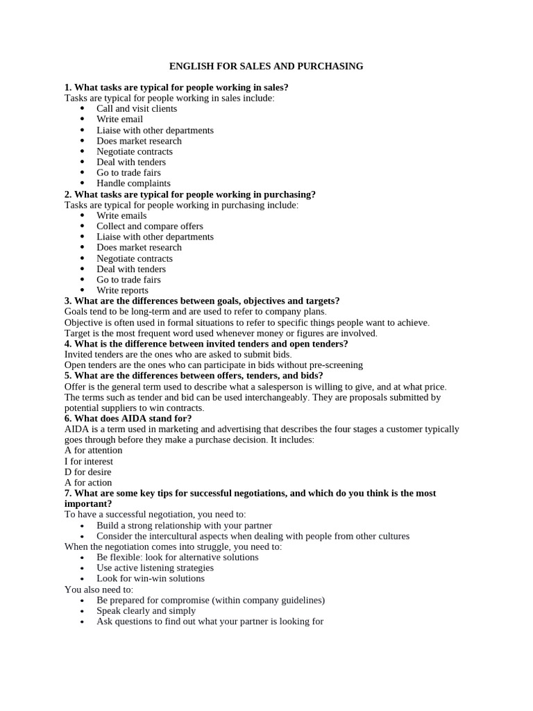 English for Sales and Purchasing Skills | PDF | Negotiation | Sales