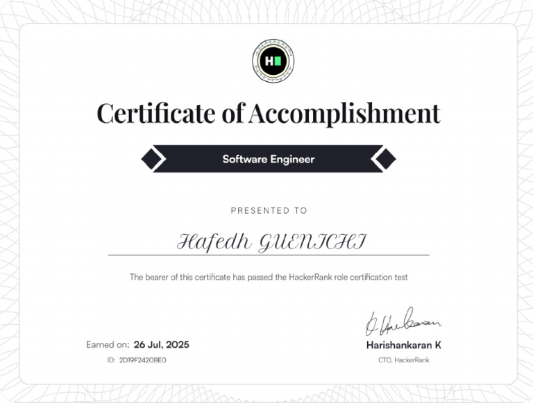 Software Engineer Certificate | PDF