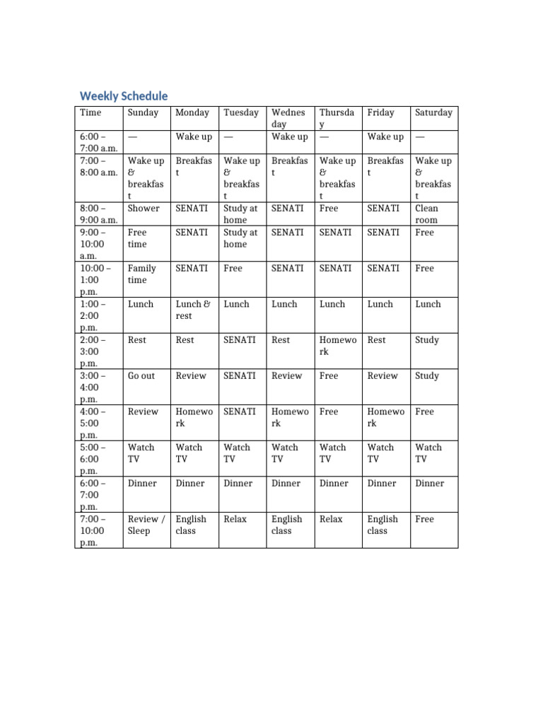 Weekly Activity Schedule | PDF
