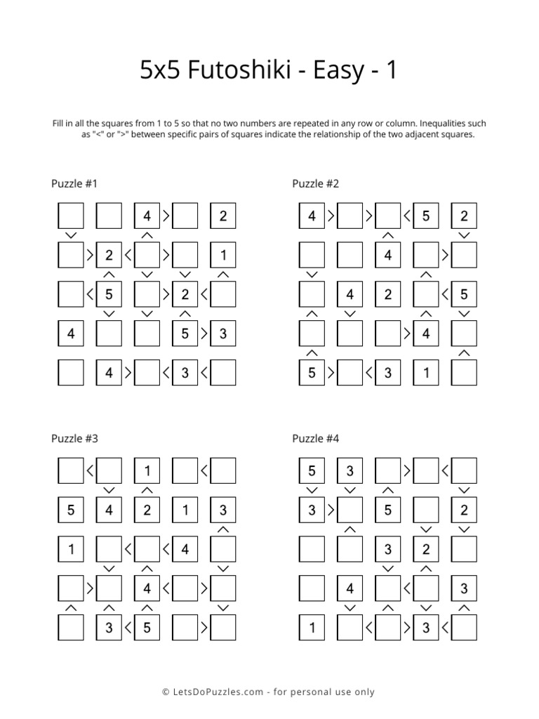 5 Futoshiki Easy 1 | PDF