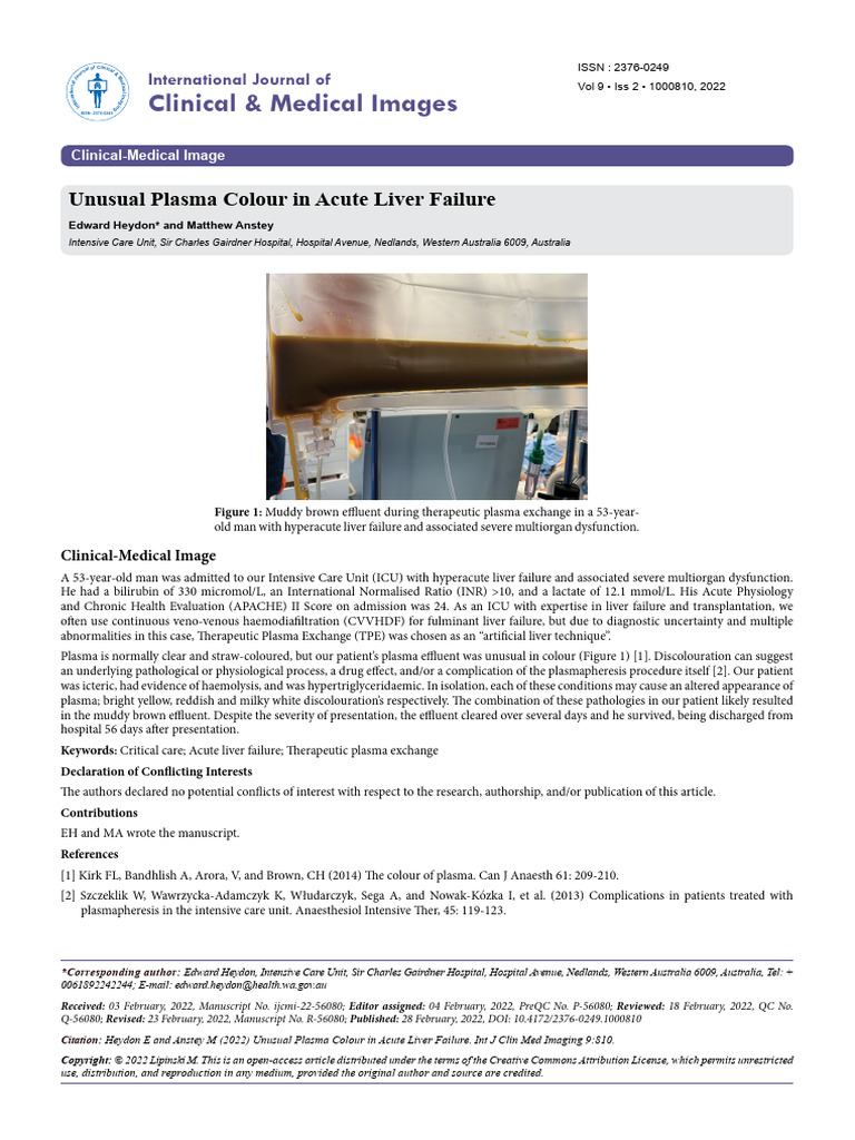Unusual Plasma Colour in Acute Liver Failure | PDF | Organ (Anatomy ...