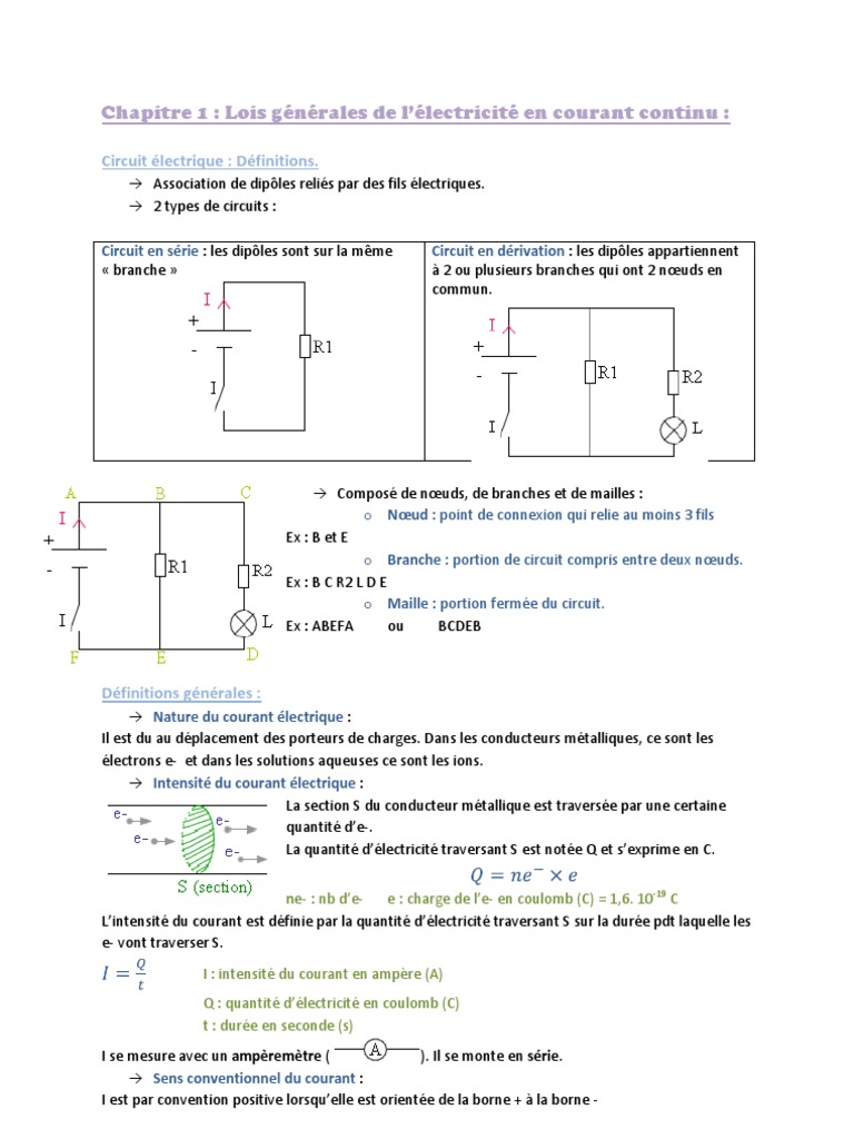 Apprendre L électricité En Partant De Zero Chapitre 1 Lois Générales de Lectricit en Courant Continu | PDF | Tension  électrique | Courant électrique