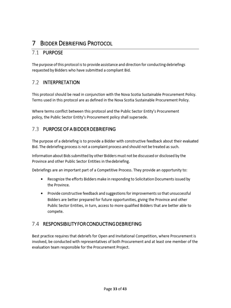 Bidder Debriefing Protocol Guide | PDF | Evaluation
