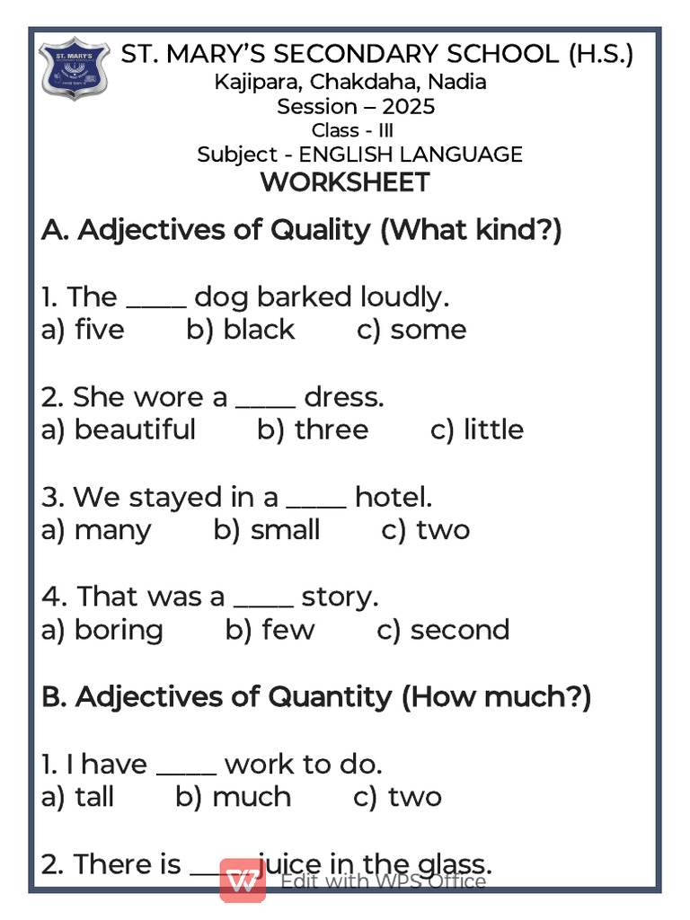 Class 3 Adjective Worksheet | PDF | Chess | Chess Theory