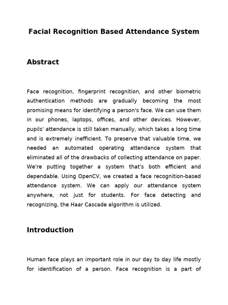 Facial Recognition Attendance System | PDF | Principal Component ...
