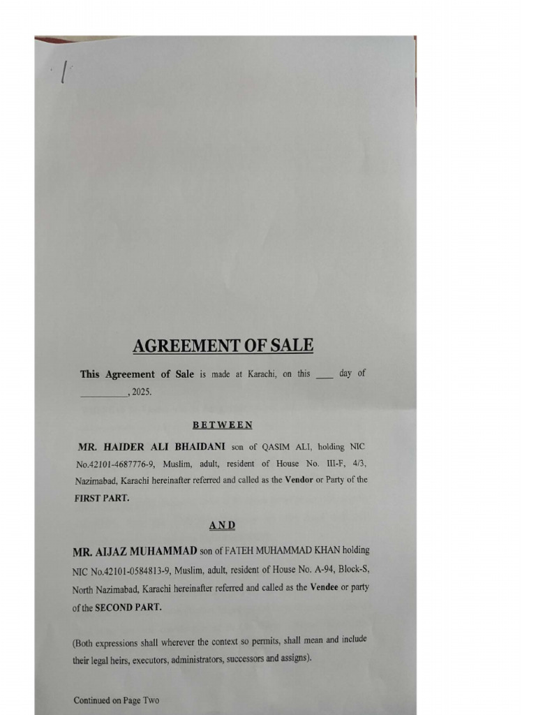 Sale Agreement (Draft) | PDF
