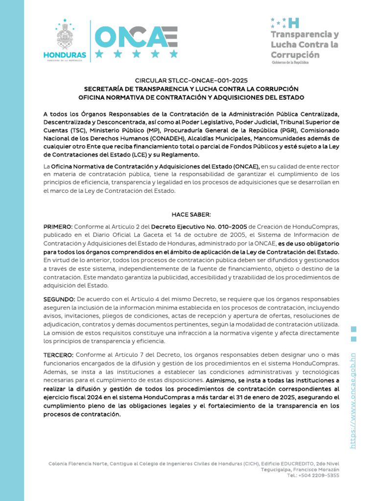 Normativa sobre Contratación Pública en Honduras | PDF | Estado ...