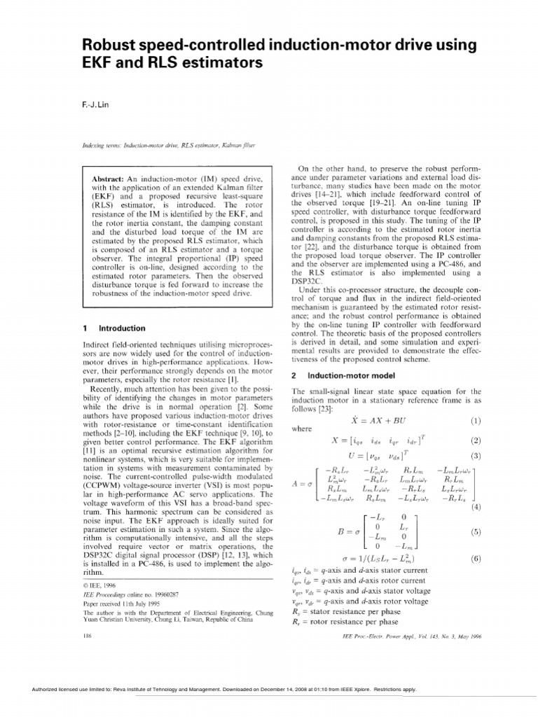 Robust Speed-Controlled IM Drive Using EKF and RLS Estimators | PDF ...