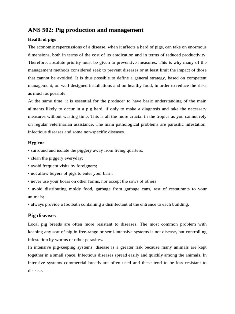 Pig Health Management Strategies | PDF | Pig | Diarrhea