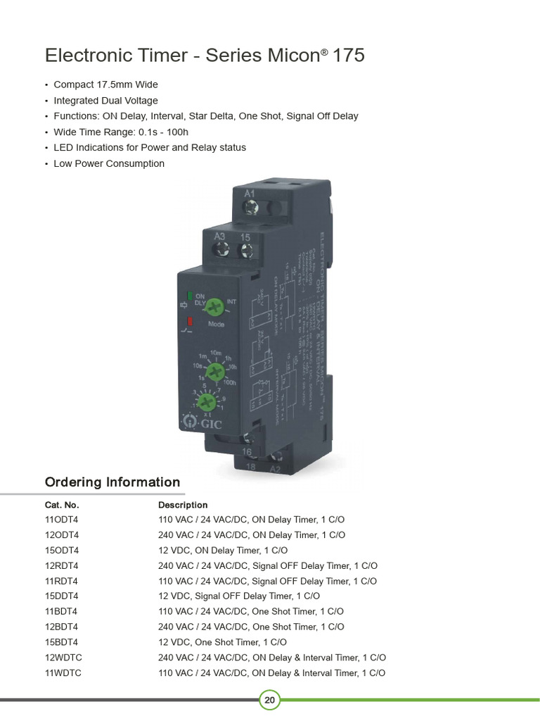 Micon 175 Electronic Timer Overview | PDF | Alternating Current | Relay