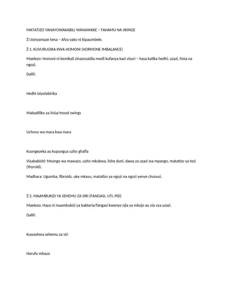 Matatizo Ya Wanawake | PDF
