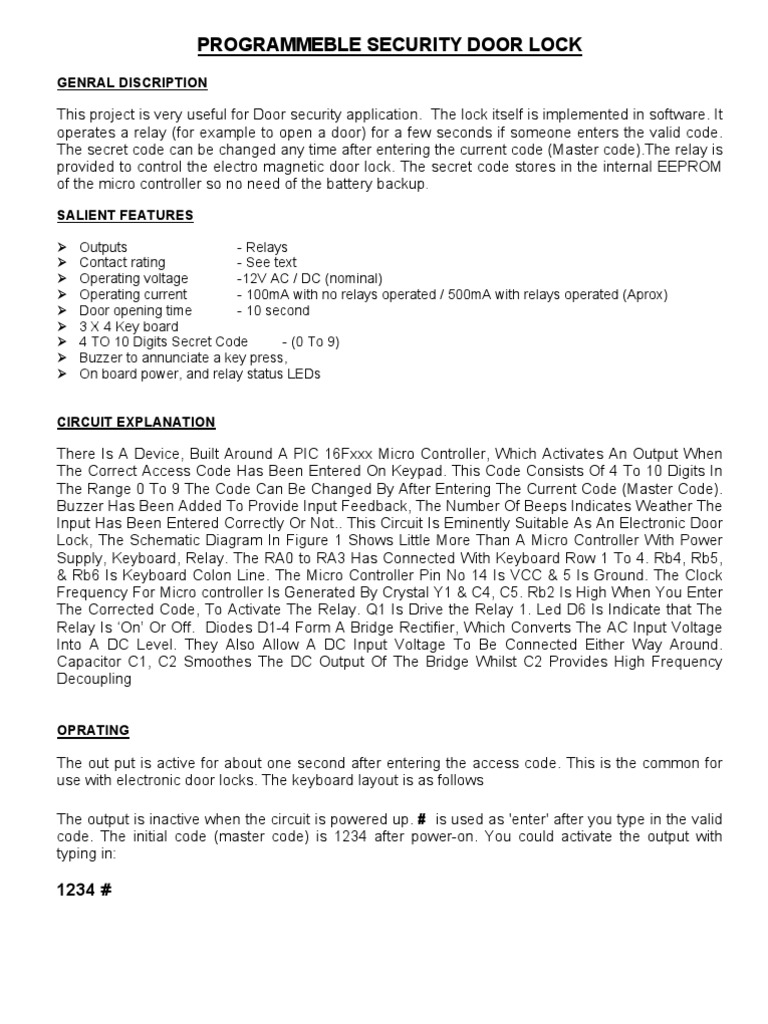 Code Lock | PDF | Relay | Microcontroller