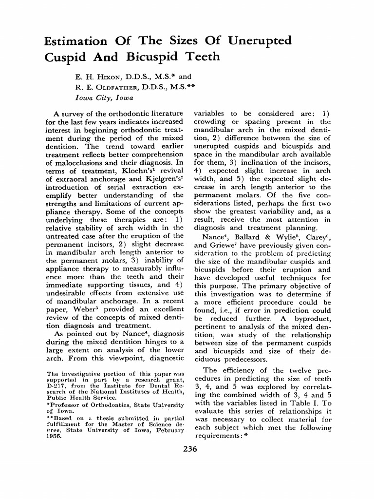 ANGLE-58 Hixon-Oldfather Estimation of The Sizes of Unerupted Cuspid ...