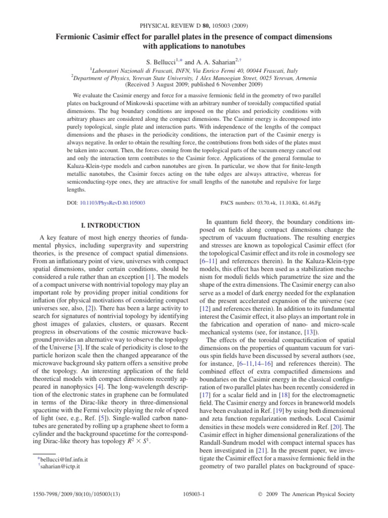 Fermionic Casimir Effect in Nanotubes | PDF | Universe | Dimension