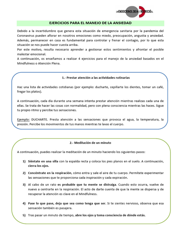 Ejercicios de Mindfulness para Ansiedad | PDF | Ansiedad | Las emociones