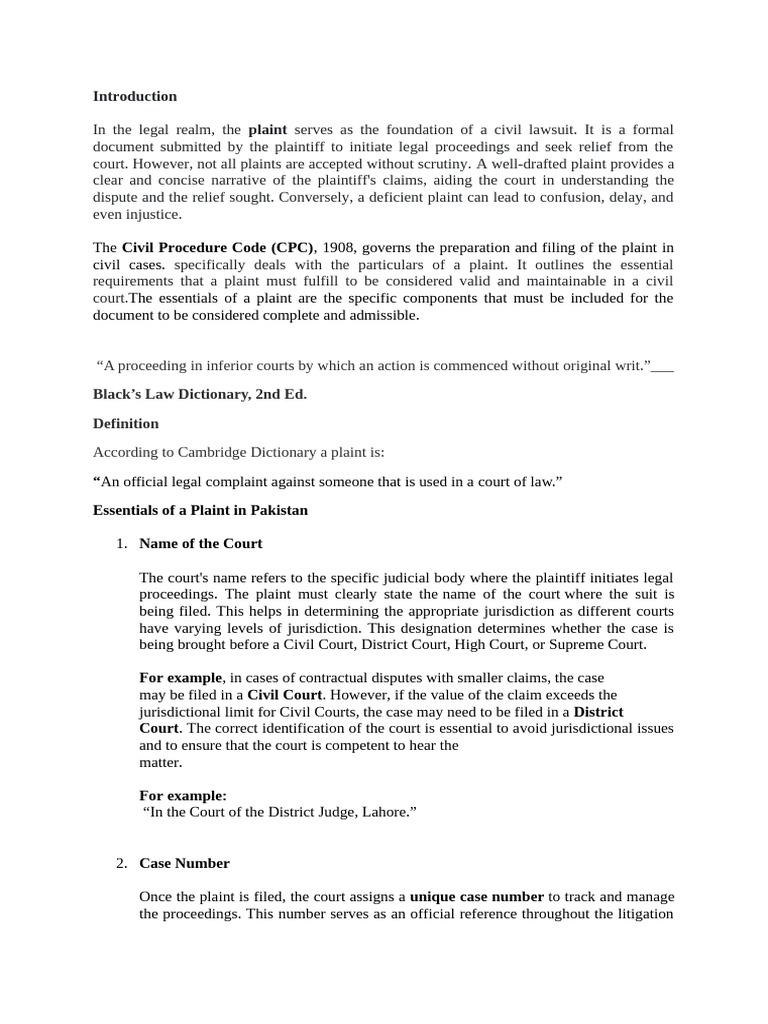 Essentials of a Civil Plaint in CPC | PDF | Lawsuit | Cause Of Action