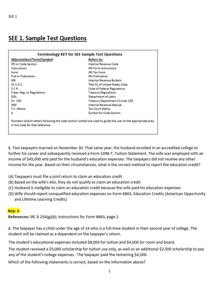 Sample Tax Exam Questions and Answers | PDF | Tax Deduction | Taxes