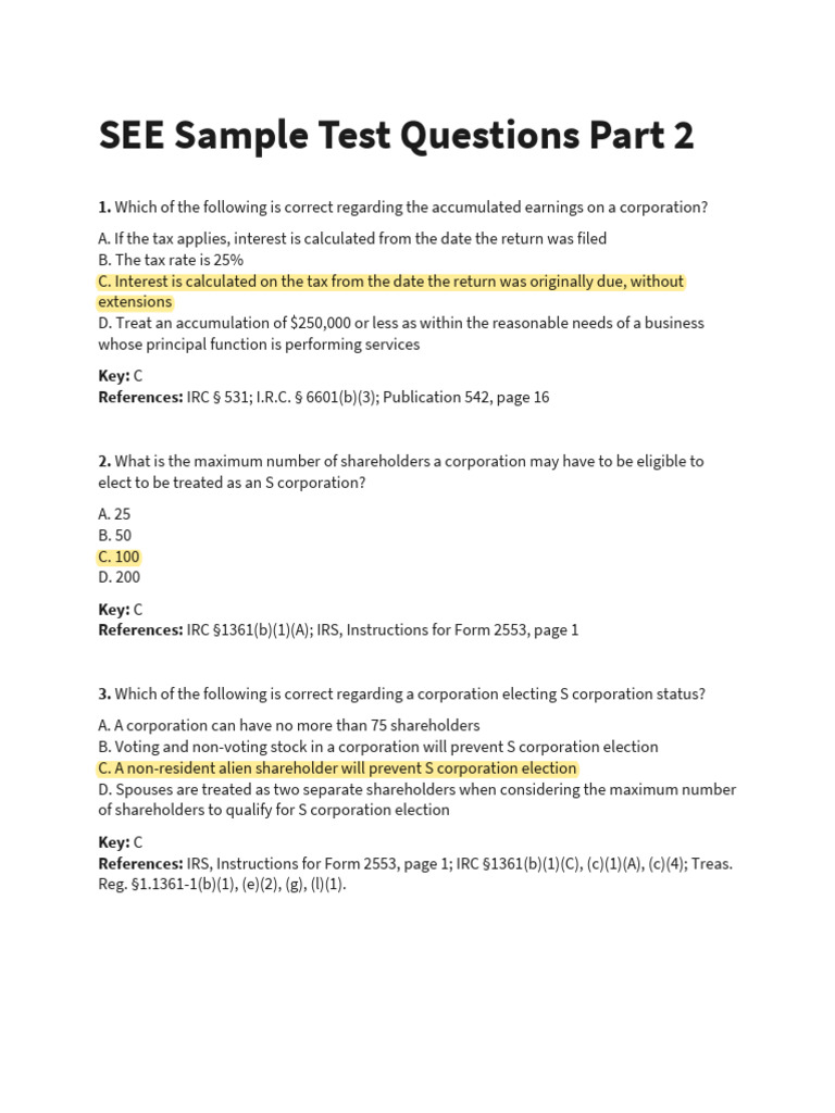 S Corporation Tax Questions and Answers | PDF | S Corporation | Irs Tax ...