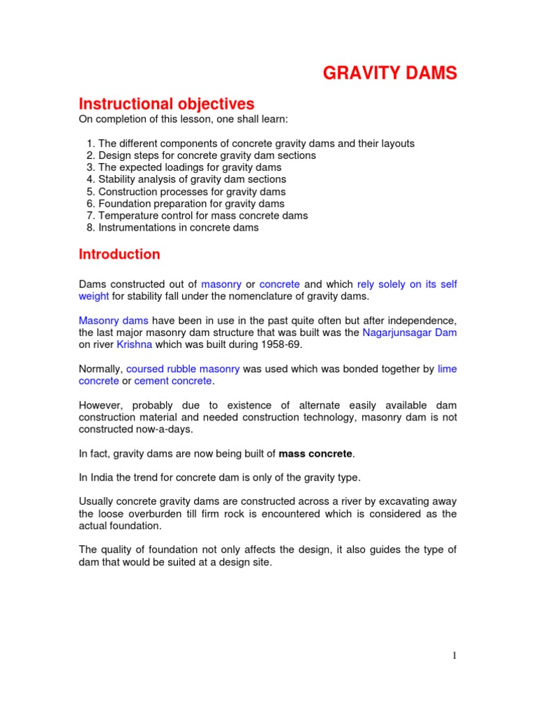 Concrete Gravity Dams: Design & Construction | PDF | Spillway | Dam