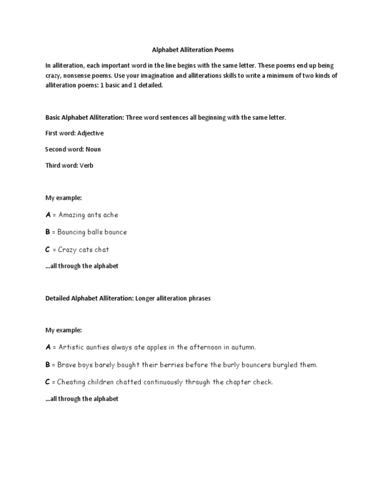 Alphabet Alliteration Poem Guide | PDF | Language Arts & Discipline ...