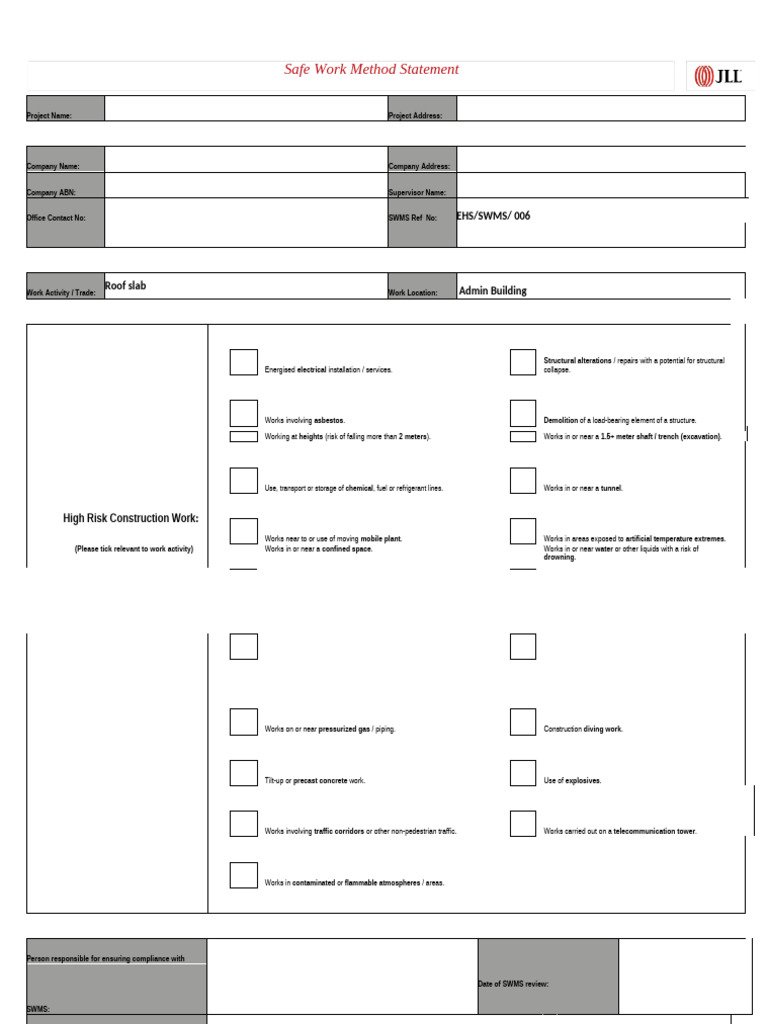 High-Risk Construction SWMS Guide | PDF | Concrete | Personal ...