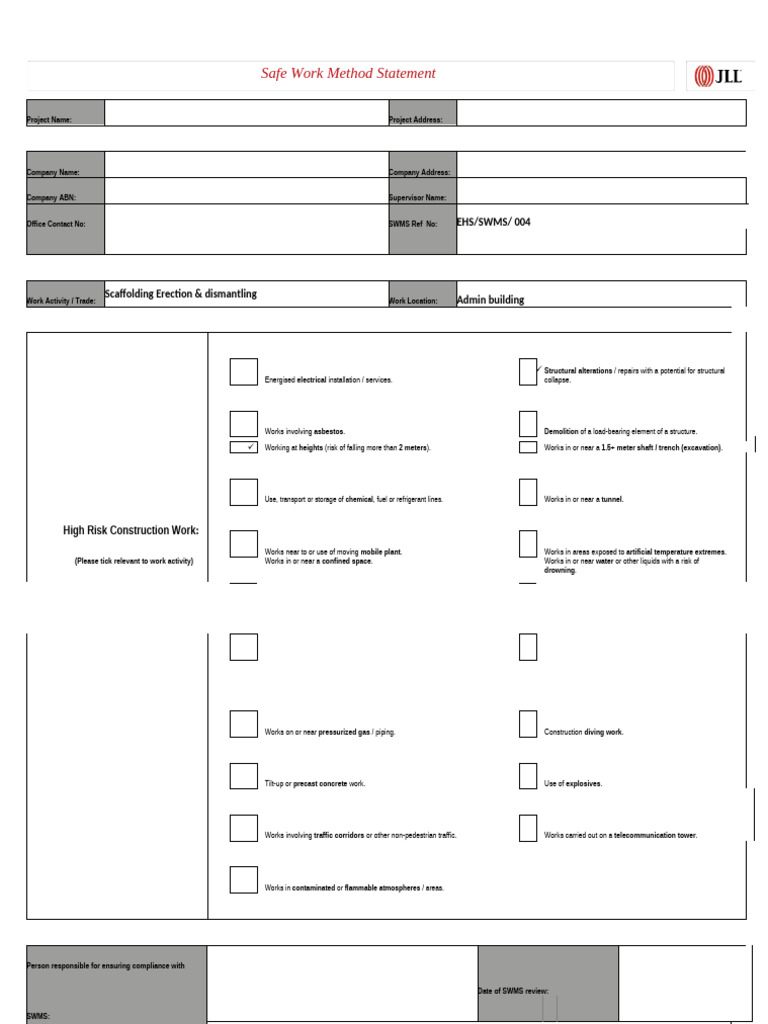 Scaffolding Safe Work Method Statement | PDF | Scaffolding | Safety