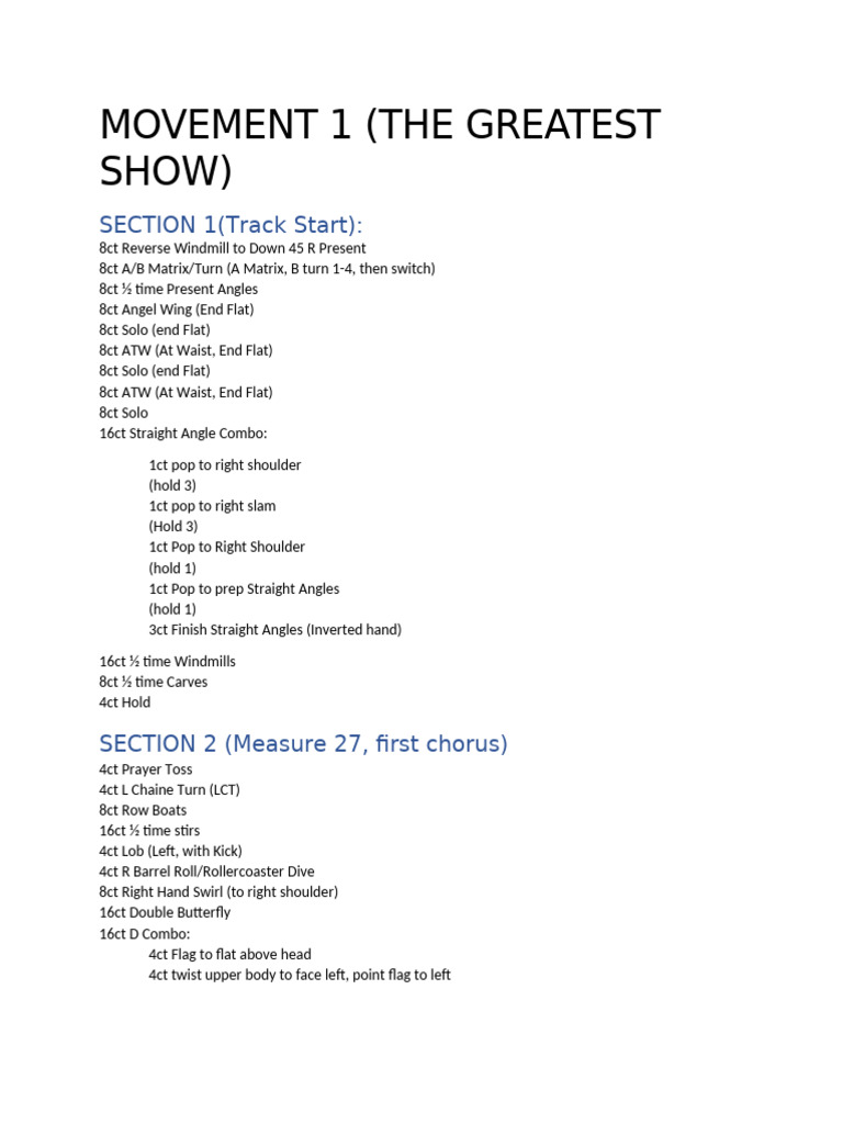 Dance Routine Breakdown: Movement 1 | PDF