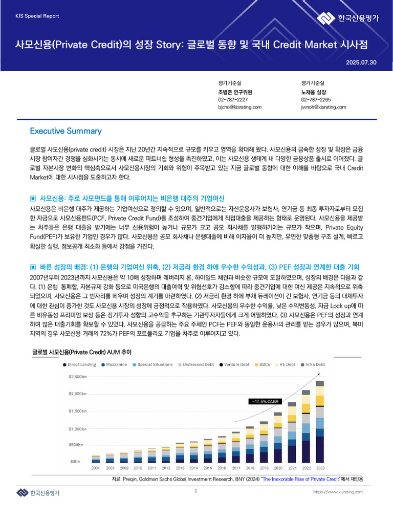 사모신용 (PrivateCredit) 의성장Story 글로벌동향및국내CreditMarket시사점 SR20250730-1 | PDF