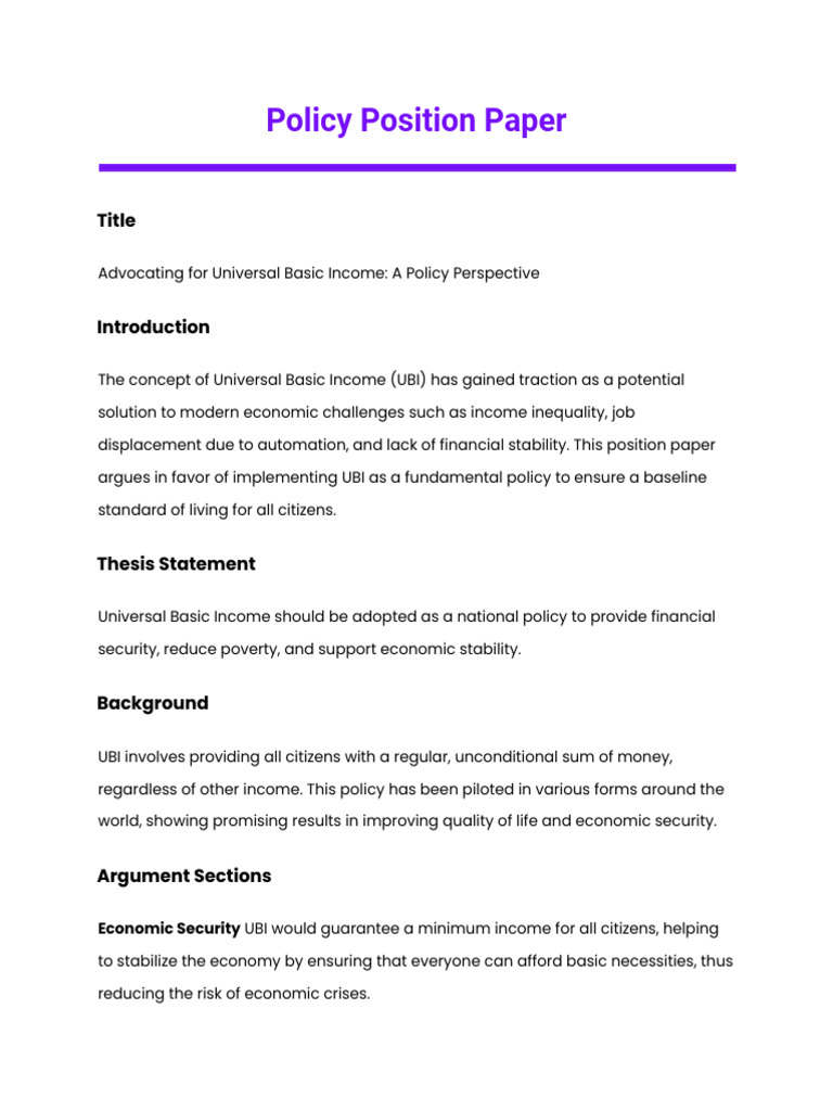 Advocating Universal Basic Income Policy | PDF