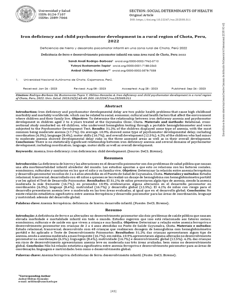Iron Deficiency and Child Psychomotor Development in A Rural Region of ...
