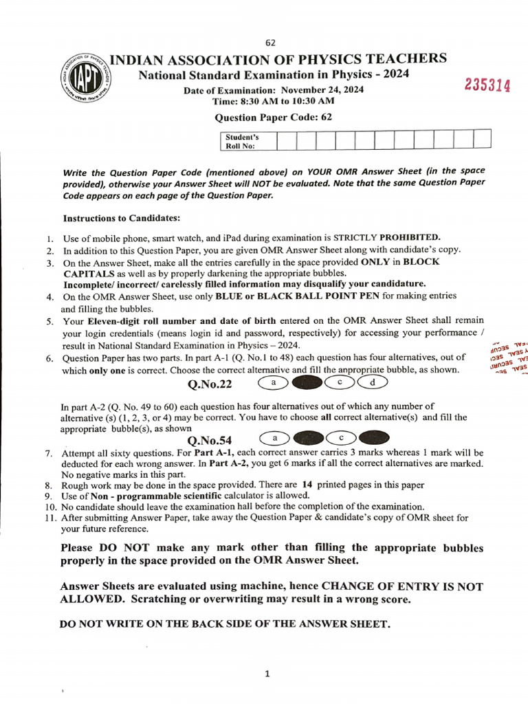 NSEP 2024 Exam Instructions and Details | PDF | Electronvolt | Electron
