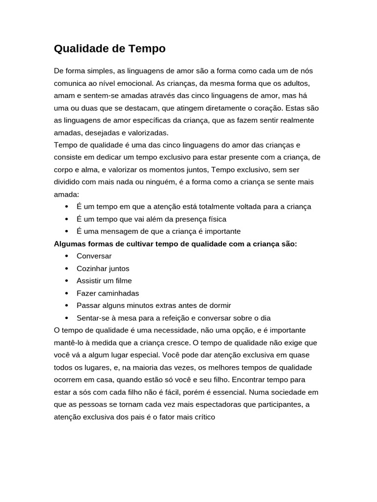Importância do Tempo de Qualidade com Crianças | PDF