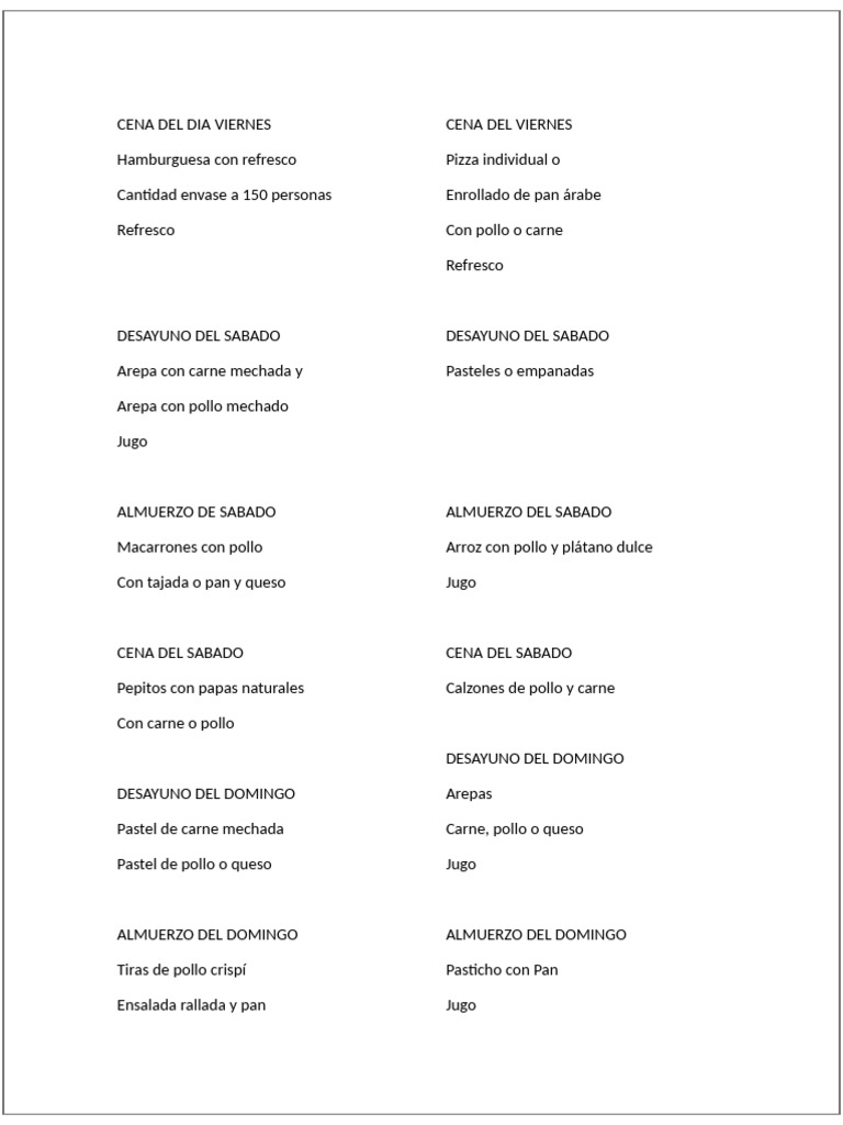 Menu Del Retiro | PDF