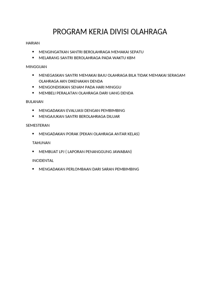 Program Kerja Divisi Olahraga Santri | PDF