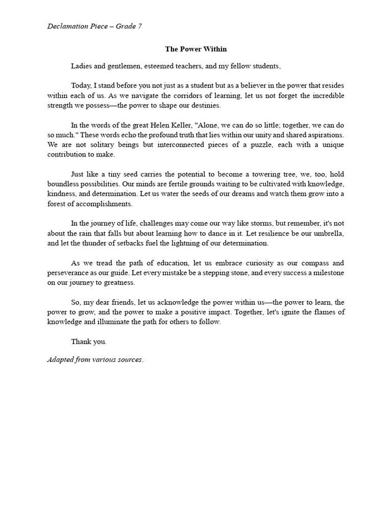 The Power Within: A Declamation Piece | PDF
