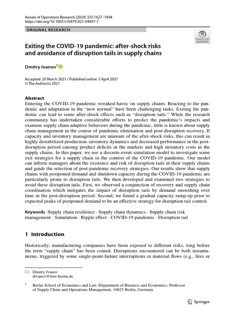 COVID-19 Pandemic Supply Chain Risks | PDF | Supply Chain | Simulation