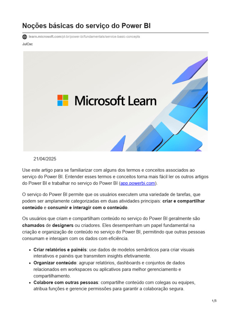 Conceitos Básicos do Power BI | PDF | Software de aplicação | Microsoft ...