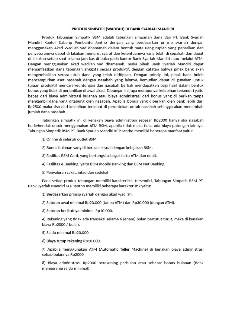 Tabungan Simpatik BSM: Keunggulan dan Biaya | PDF