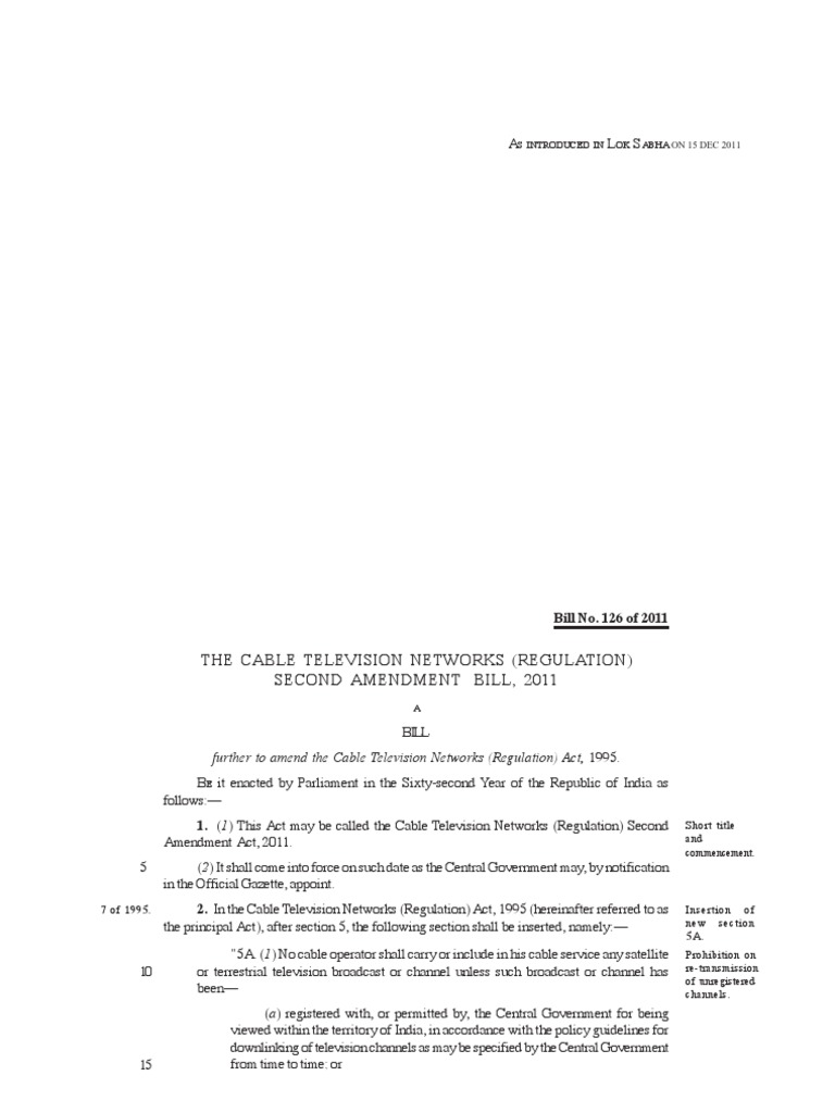 Cable Bill 2011 PDF Satellite Television Justice