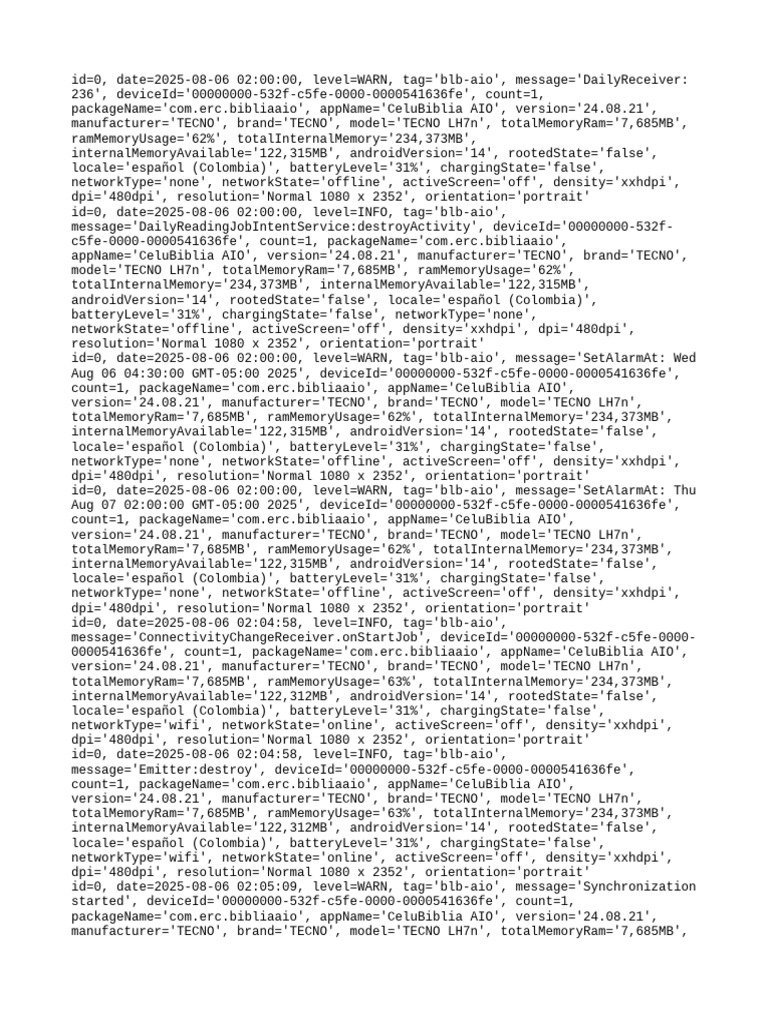 CeluBiblia AIO App Log Analysis | PDF | Java (Programming Language ...
